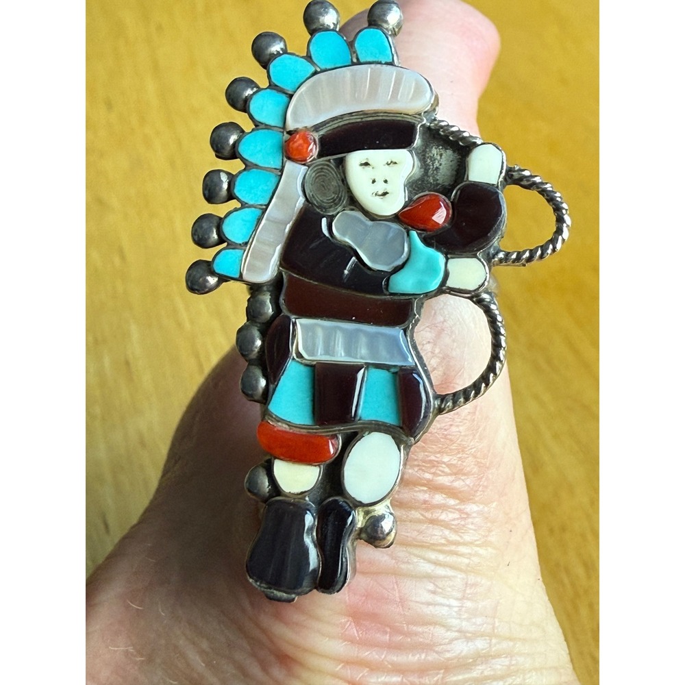 LLVtg Signed LL Zuni Sterling Silver Multi Stone Inlay Native American Ring Sz 8